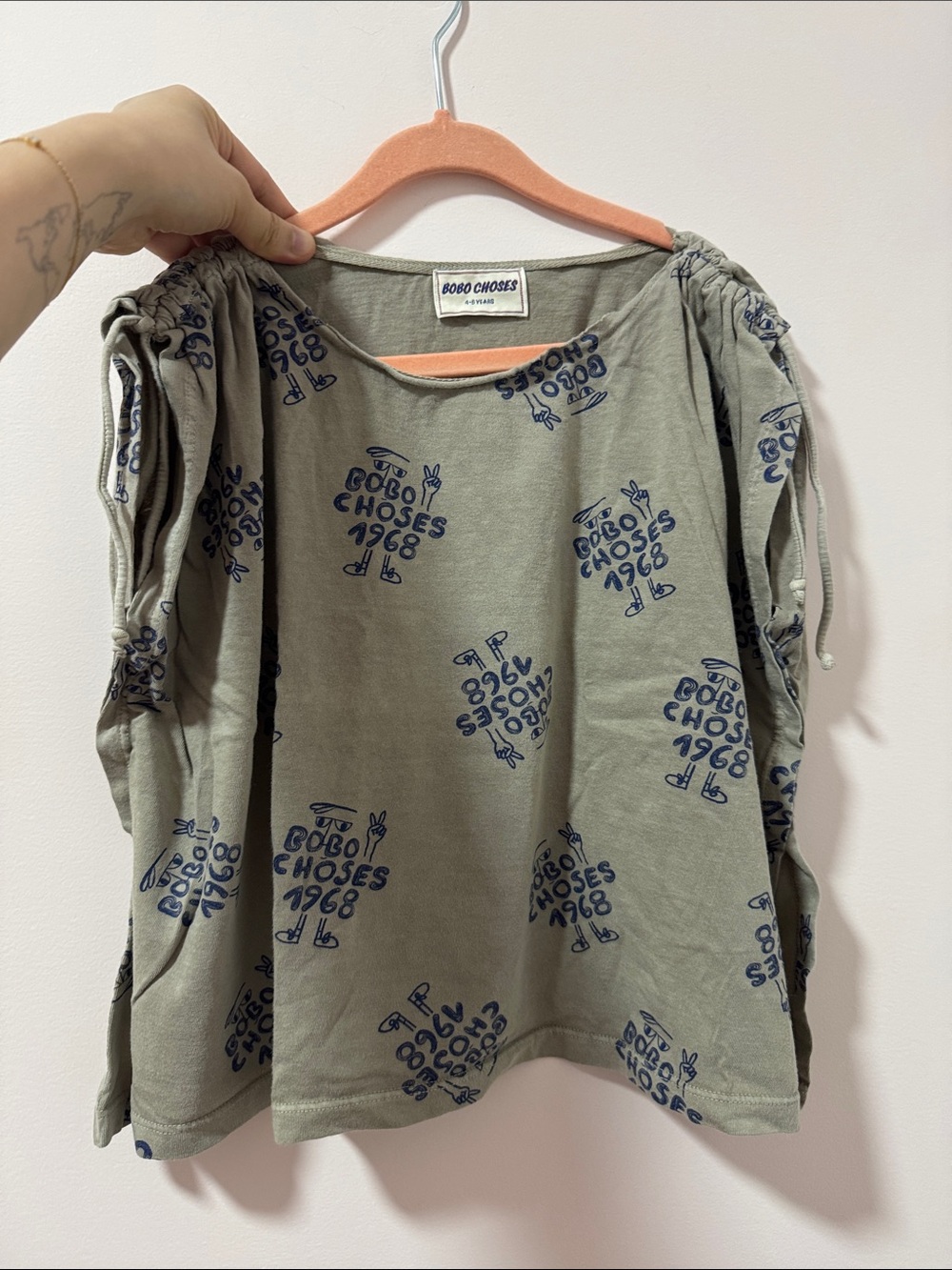 Bobo Choses Olive Long Sleeve Top with Navy Graphic Print